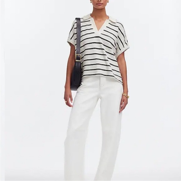 Madewell Relaxed V Neck Striped Polo Sz S - Picture 4 of 16